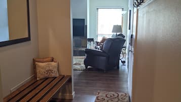 Una televisión, una chimenea, libros