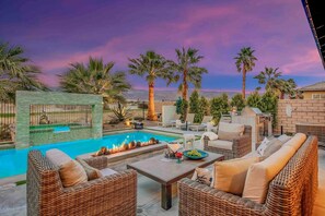 Terrace/patio - Casa Tranquila, Amazing heated pool/spa. Epic mountain/golf course views (Indio)