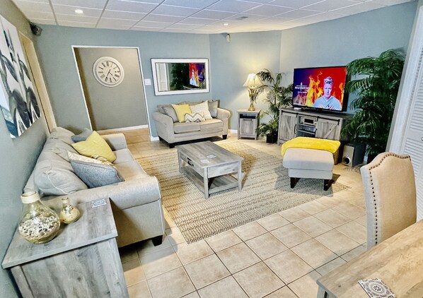 TV, video games, DVD player, stereo