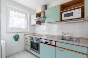 Fridge, microwave, dishwasher, coffee/tea maker