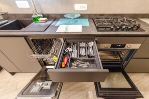 Fridge, oven, stovetop, dishwasher