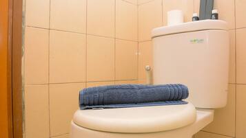 Shower, free toiletries, towels