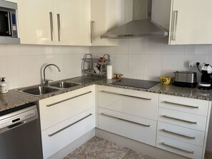 Fridge, microwave, stovetop, blender