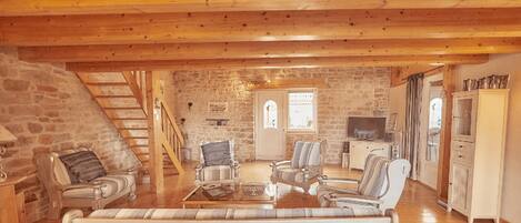 TV, fireplace, DVD player, books