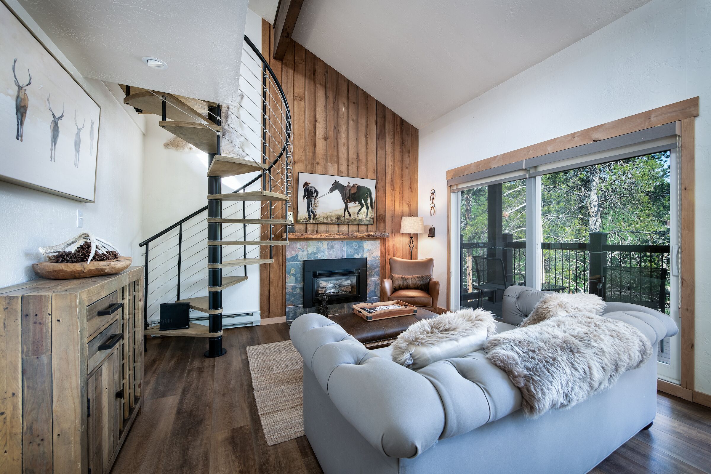 Télévision à écran plat, cheminée