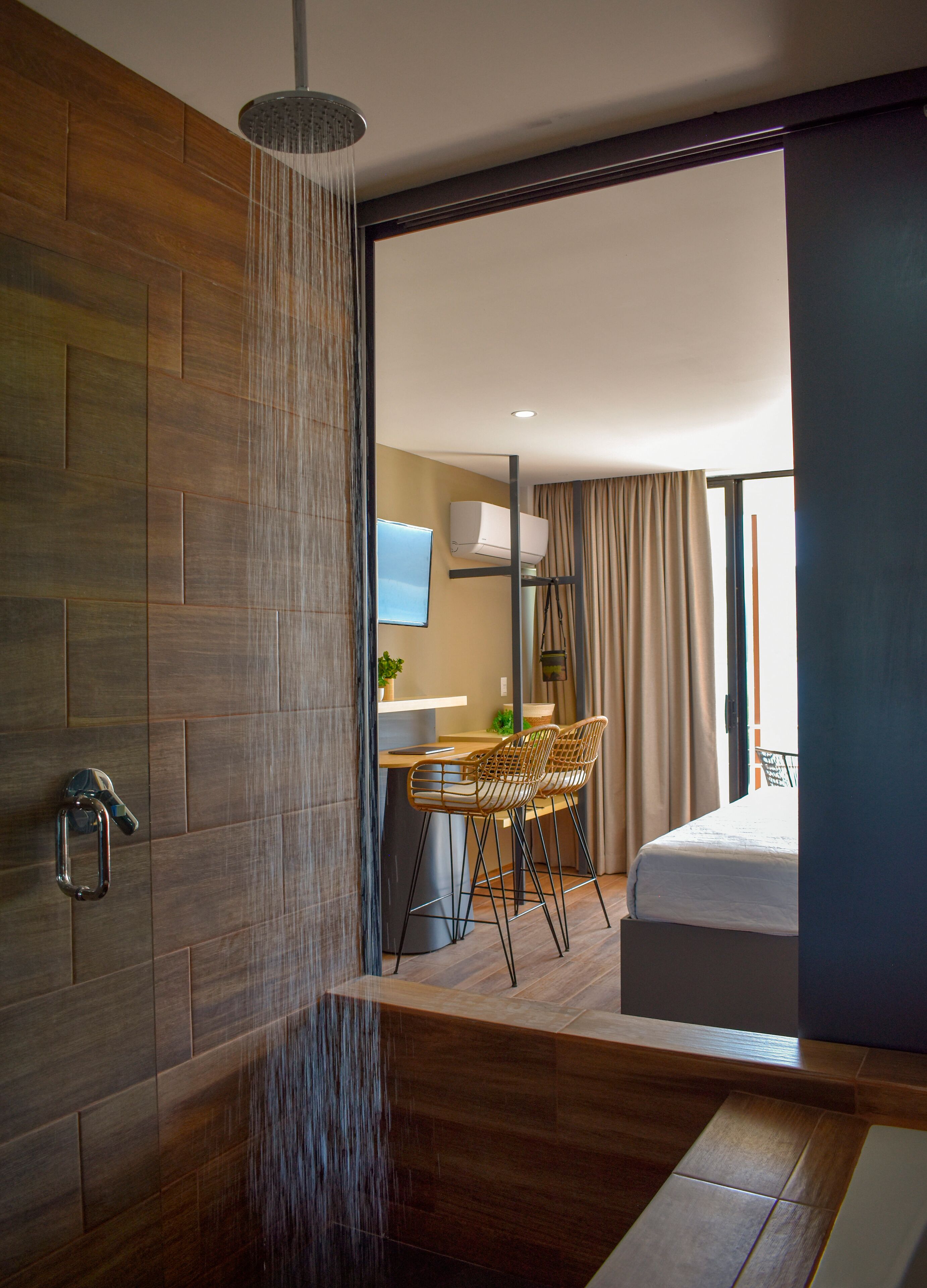 shower, rainfall showerhead, hair dryer, bidet