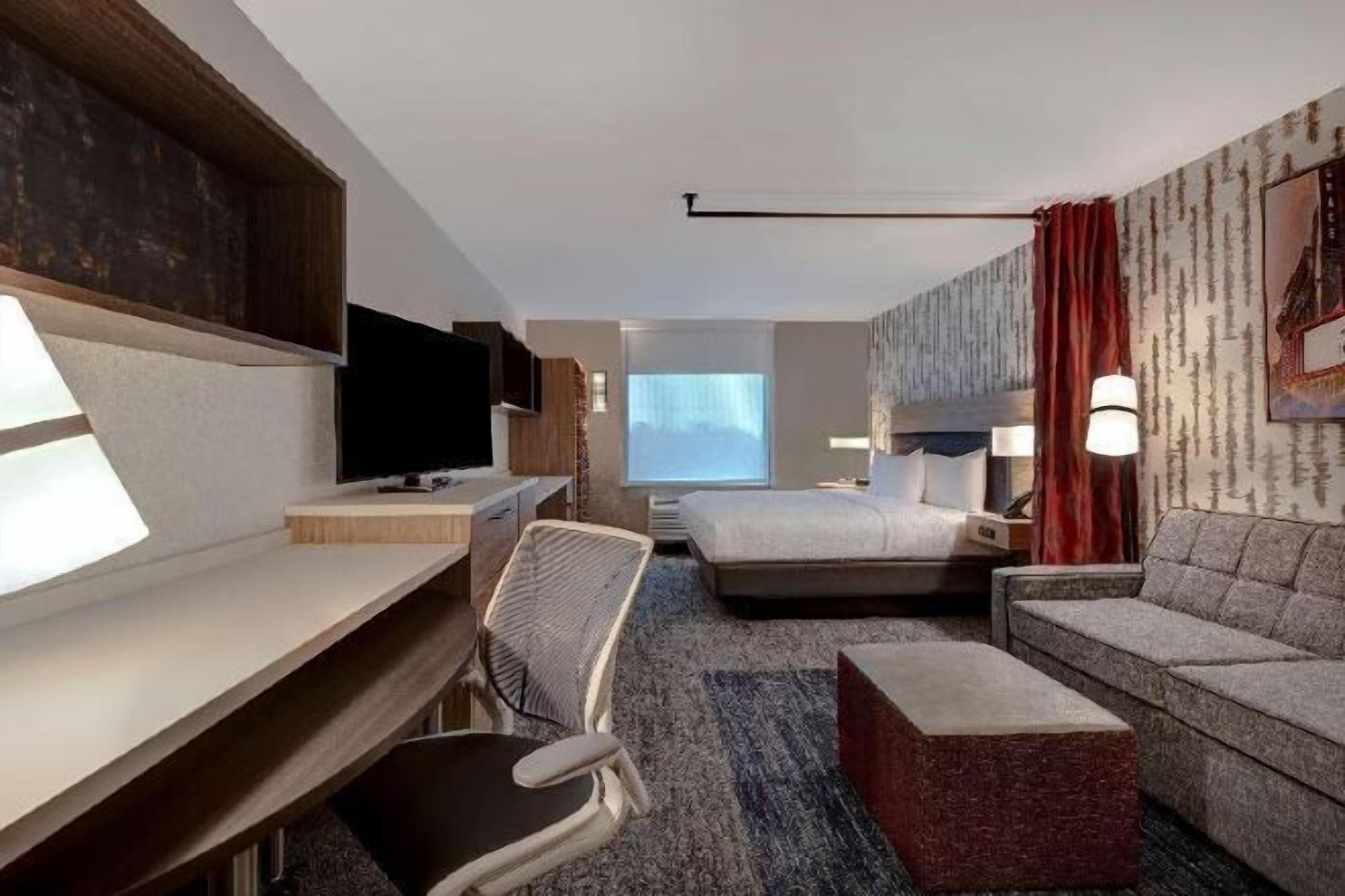 In-room safe, desk, laptop workspace, blackout curtains