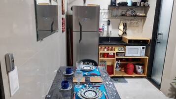 Comfort Double Room | Private kitchen | Full-size fridge, microwave, stovetop, blender