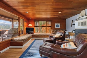 Smart TV, fireplace, DVD player, books