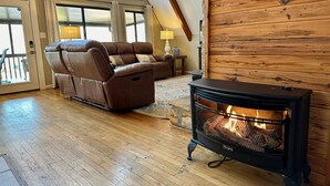 Smart TV, fireplace, DVD player, books