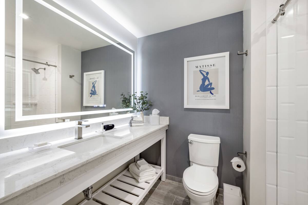 suite, 1 king bed, non smoking | bathroom | shower, free toiletries, hair dryer, towels