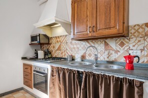 Microwave, stovetop, coffee/tea maker, toaster