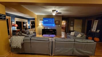 Smart TV, DVD player, foosball, video library