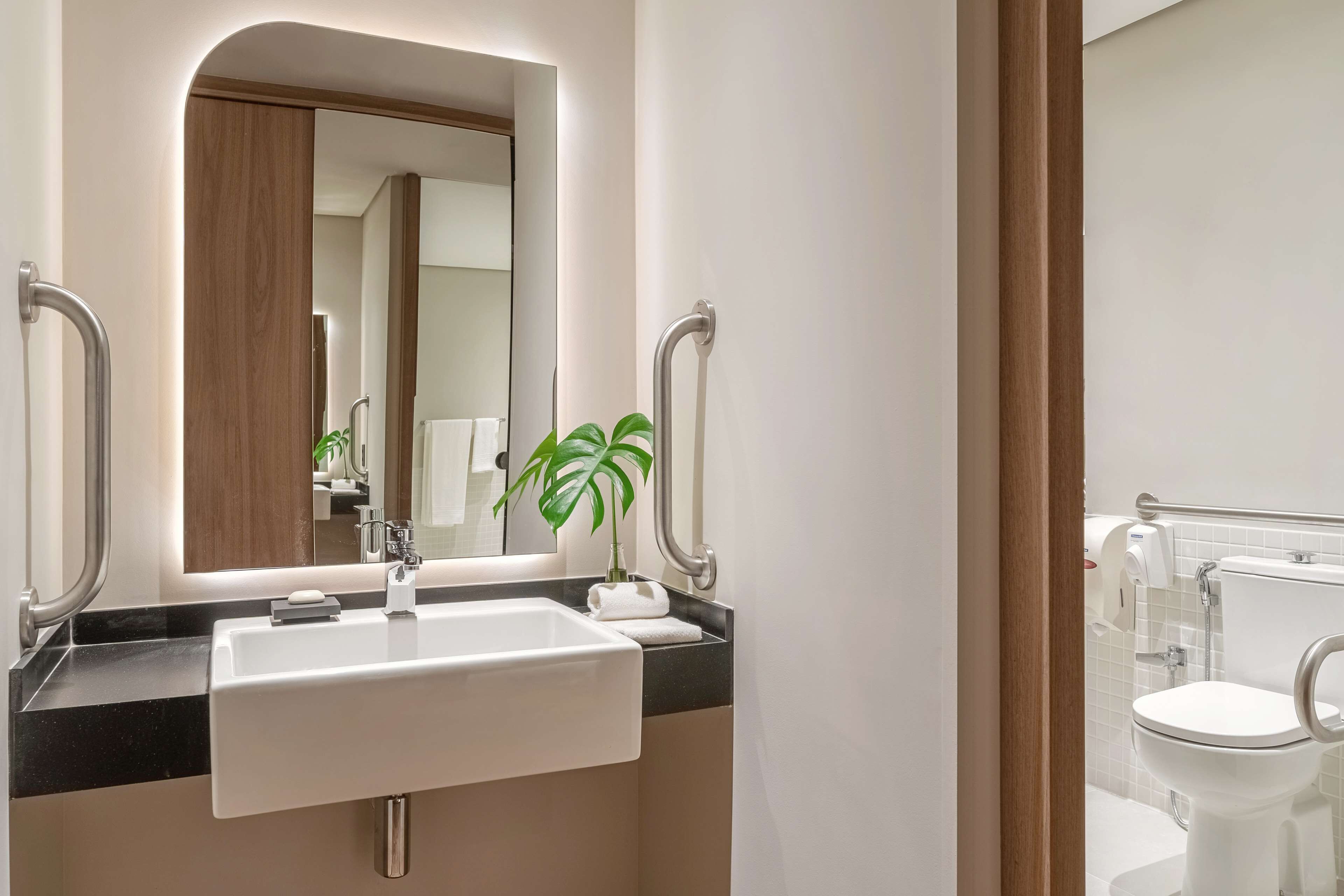 room, 1 king bed, accessible (mobility & hearing, roll-in shower) | bathroom | shower, free toiletries, hair dryer, slippers