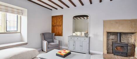 Télévision, cheminée, lecteur de DVD