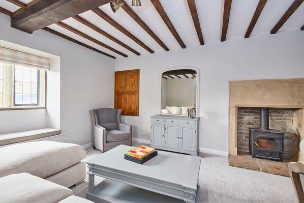 Télévision, cheminée, lecteur de DVD