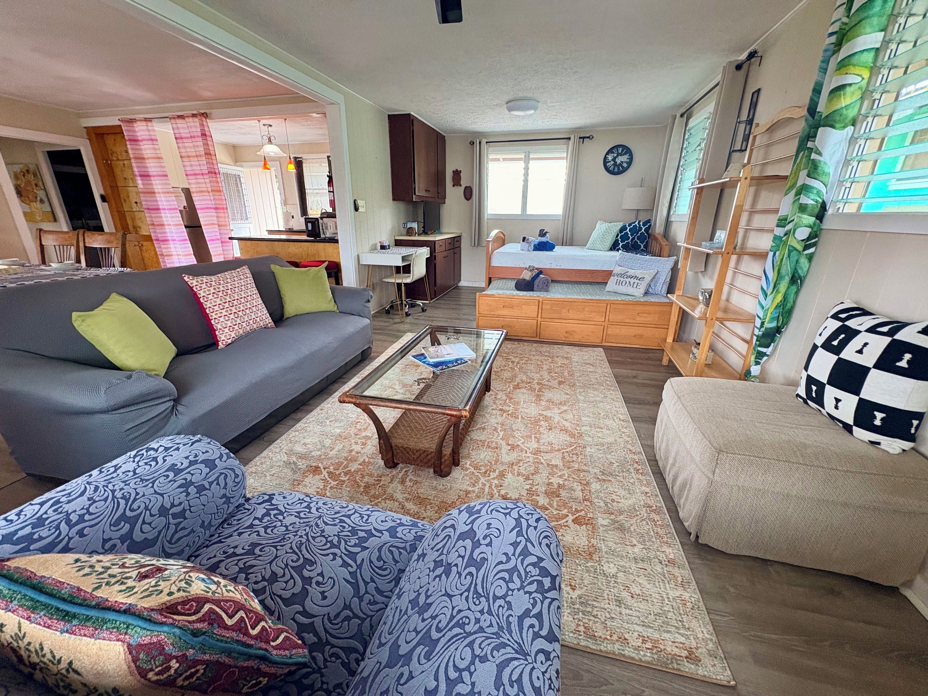 2 bedrooms, desk, iron/ironing board, travel crib