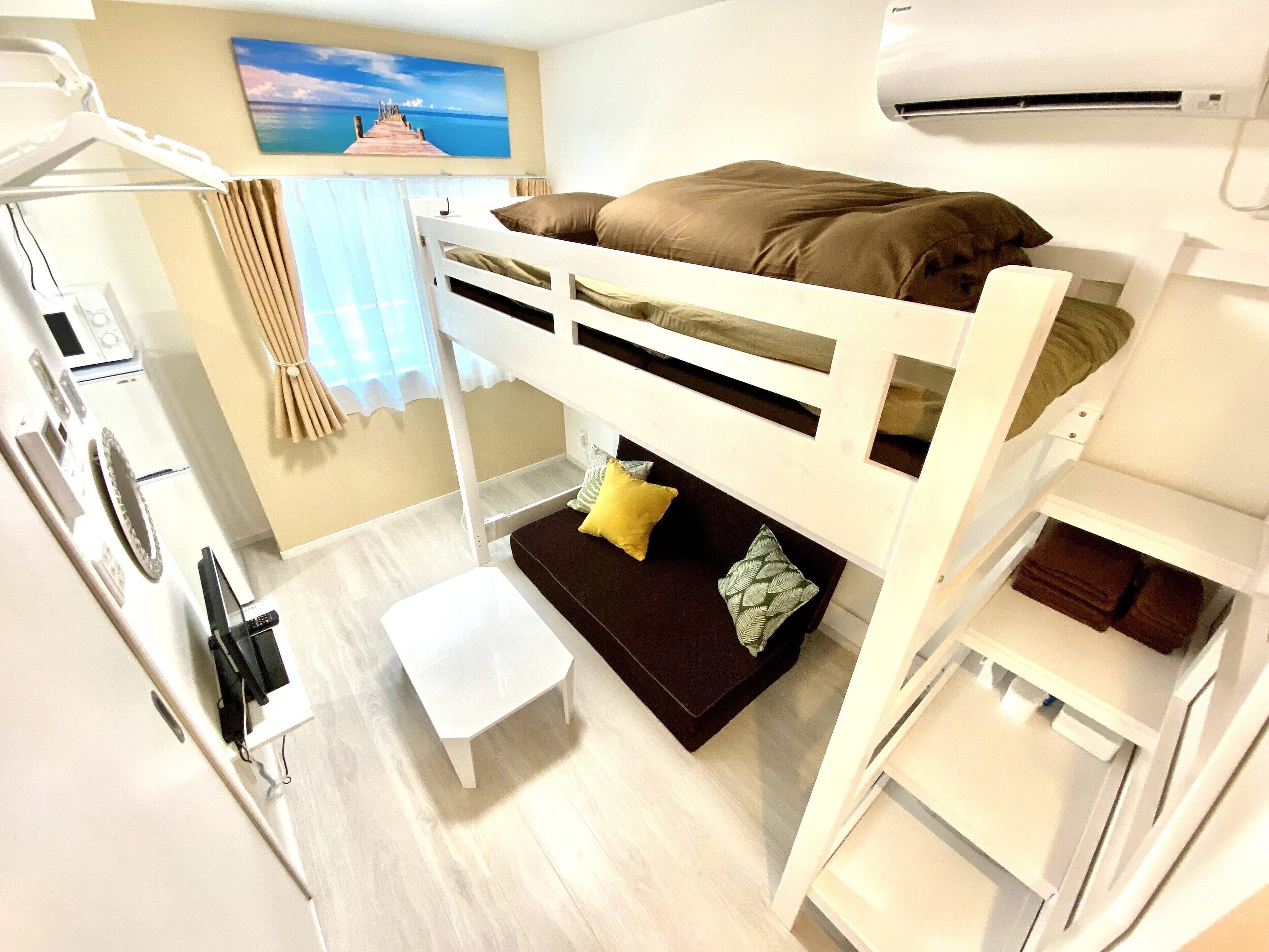 1 bedroom, laptop workspace, blackout drapes, iron/ironing board