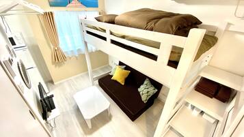 1 bedroom, laptop workspace, blackout curtains, iron/ironing board