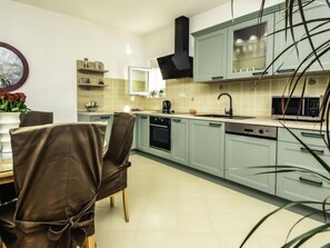 Fridge, microwave, oven, dishwasher