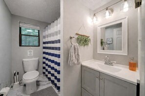 Shower, hair dryer - Cozy w Fireplace, Fire Pit, Wifi & Pool Access (Hedgesville)