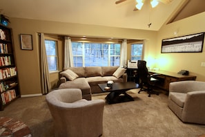 Smart TV, fireplace, table football, ping pong