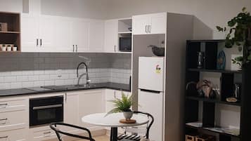 Fridge, microwave, oven, electric kettle