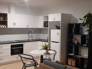 Fridge, microwave, oven, electric kettle