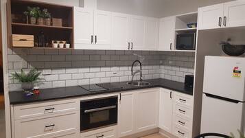 Fridge, microwave, oven, electric kettle