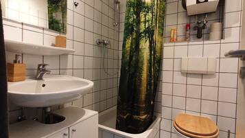 Dusche, Haartrockner, Handtücher, Seife
