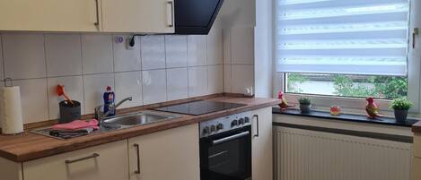 Fridge, dishwasher, coffee/tea maker, toaster