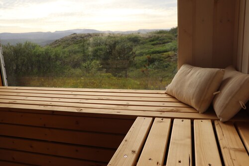 Luxury Cabin with hot tub, sauna, pool table, table tennis and stunning views.