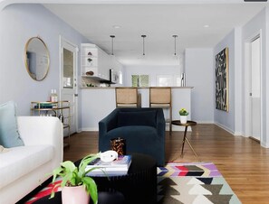 TV connectée, livres, espaces bureaux