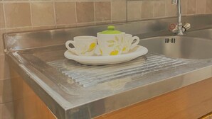 A kitchen with a stainless steel countertop, a sink, and a cabinet. - Plebiscito's House (Catania)