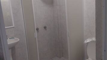 Shower, towels, soap, shampoo