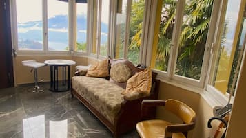 Smart TV, caminetto, libri, studio