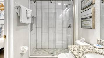 Ensemble douche/baignoire, sèche-cheveux, serviettes fournies