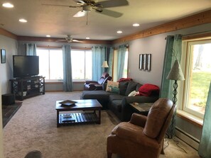 Smart TV, fireplace, video games, DVD player