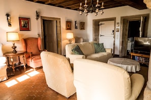 TV, fireplace - Pequeño Pazo Gallego del Siglo Xviii con Piscina (Meis)