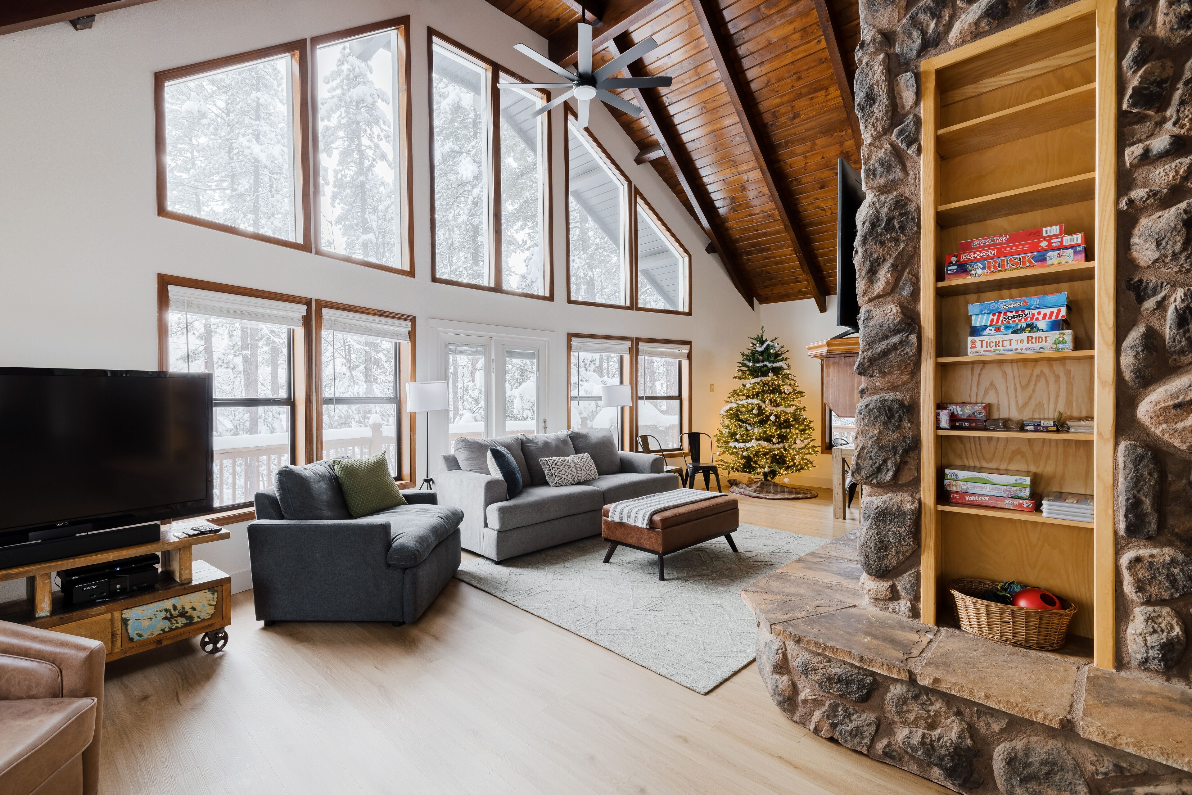 Smart TV, chimenea, videojuegos y reproductor de DVD 