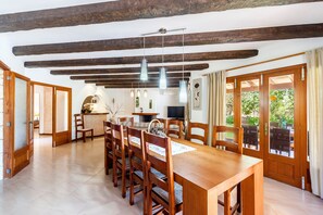 Dining - Stunning Country Home "Finca Sanau" Near the Beach with Sea View, Outdoor Pool, A/C, Wi-Fi, Garden, Balcony & Terrace; Parking Available (S'Horta)