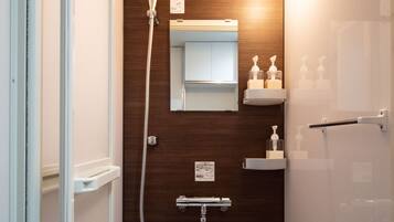Shower, free toiletries, hair dryer, slippers