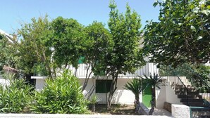 A residential building with a white facade, green shutters, and a staircase leading to an upper level. - Nice 2-bedroom Private House, 50 m Beach, Sutivan (Sutivan)