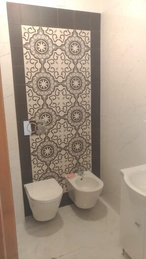 Regadera, secadora de cabello, bidet, toallas 