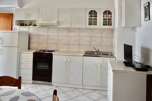 Fridge, microwave, oven, toaster