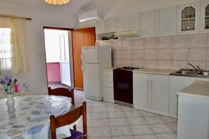 Fridge, microwave, oven, toaster