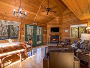 Smart TV, fireplace, DVD player