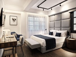 Habitación Deluxe doble | Ropa de cama de alta calidad, colchones viscoelásticos, caja fuerte