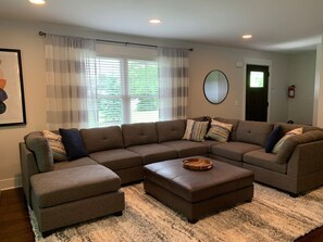 Smart TV, fireplace, DVD player, foosball