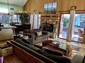 Smart TV, fireplace, DVD player, video library